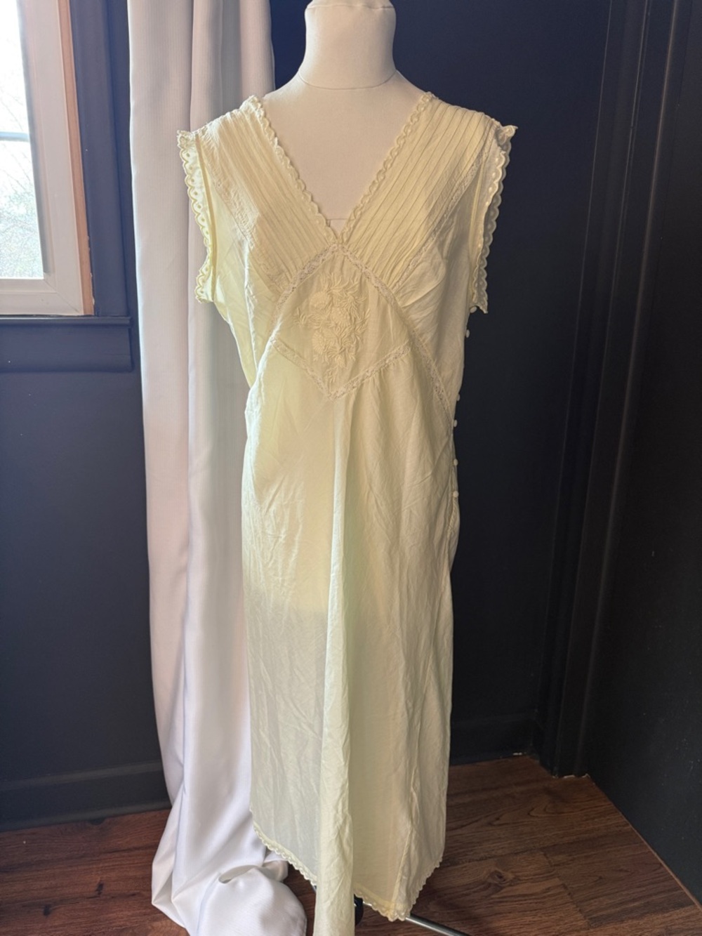 Free People Intimately pastel yellow Sleeveless V-Neck lace slip silk Dress